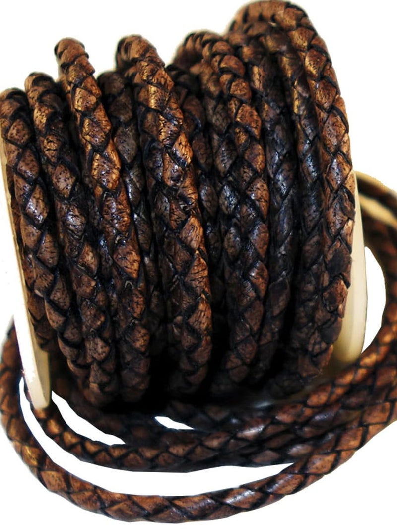 Cords Craft, 3mm Braided Leather Cord for Jewelry Making, Round Bolo Braided Leather Cord, Wrap Bracelets, Necklaces, DIY Craft, Hobby Projects, Dark Brown Vintage, Roll of 5 Meters = 5.46 Yards - Image 1
